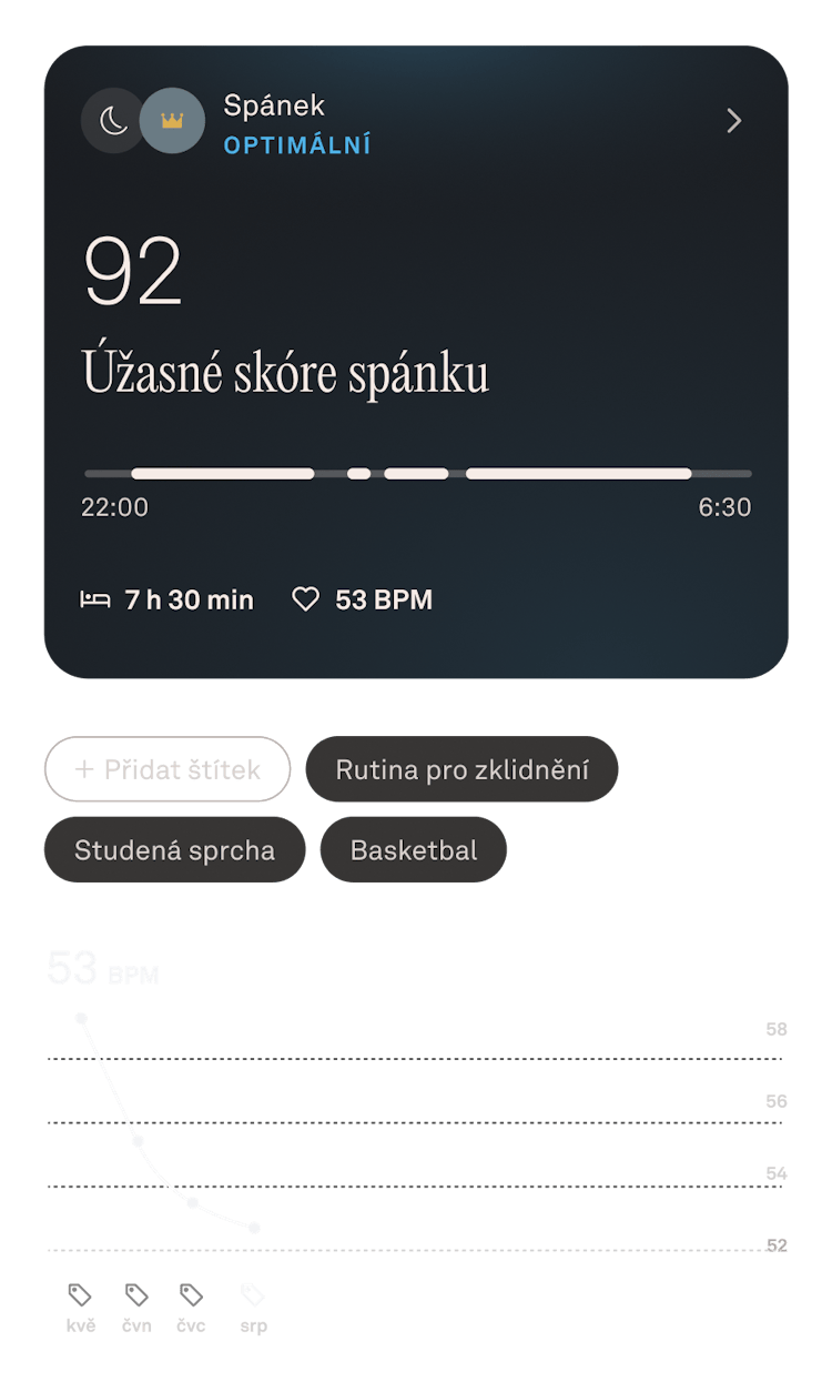Údaje o spánku za srpen v aplikaci Oura Ring