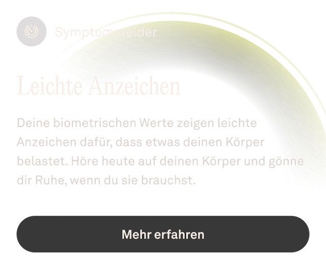 Ansicht des Features „Symptommelder“ in der Oura-App