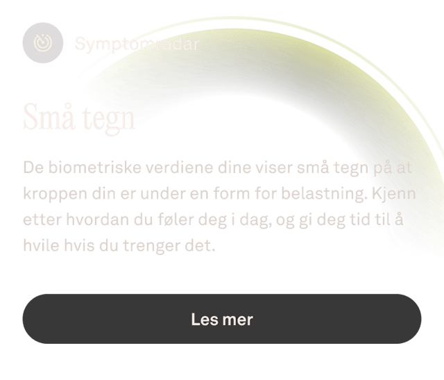 Visning av Symptomradar-grensesnittet i Oura Ring-appen