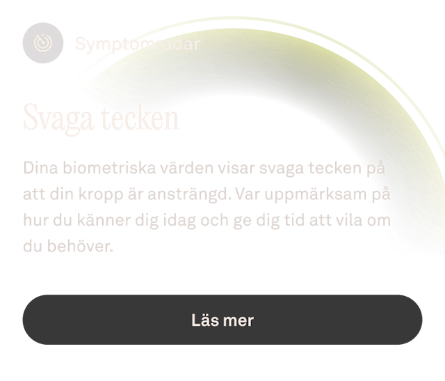 Vy av Oura-appen med gränssnittet för Symptomradar