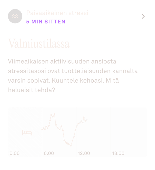 Oura-sovelluksen näkymä päiväaikaisen stressin tiedoista