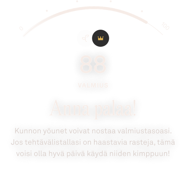 Oura-sovelluksen näkymä valmiustiedoista