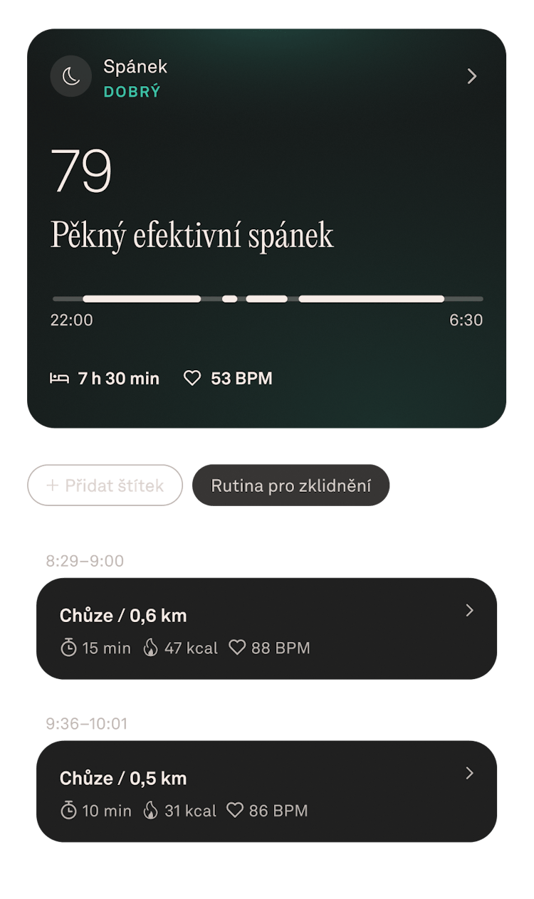 Červencové údaje o spánku v aplikaci Oura