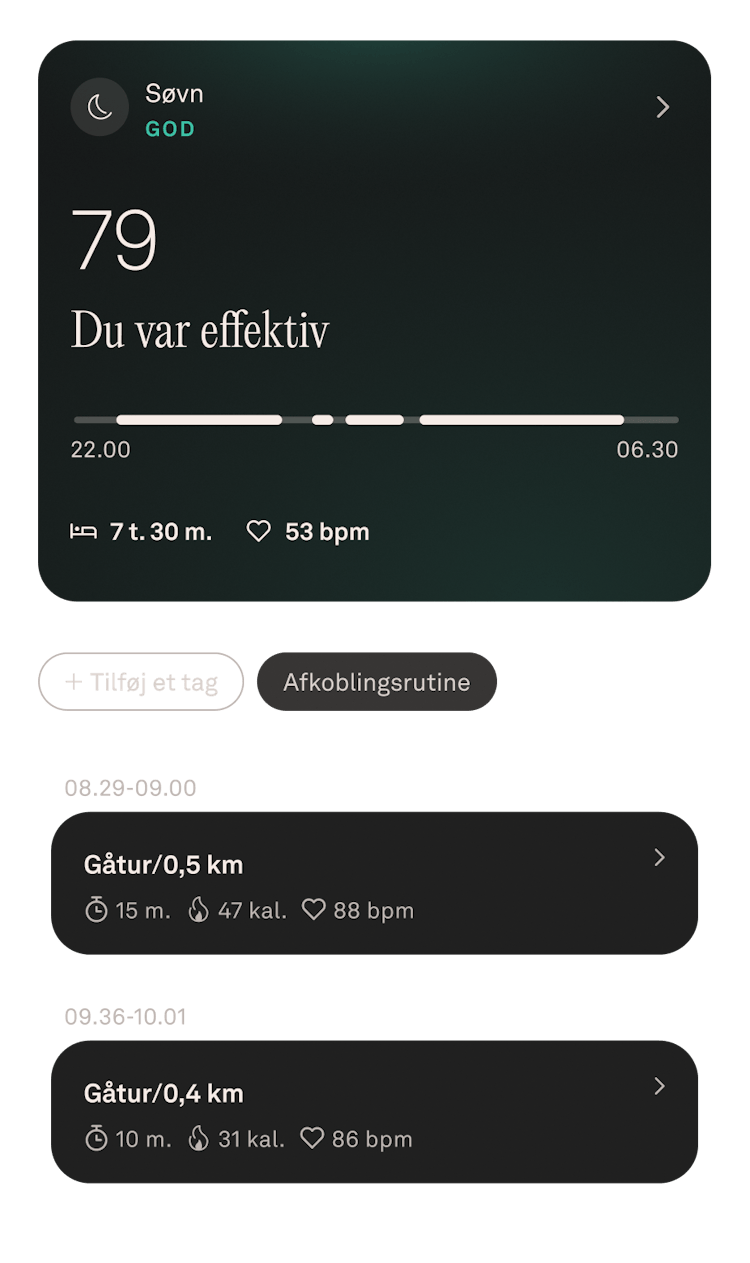 Visning af søvndata for juli i Oura Ring-appen