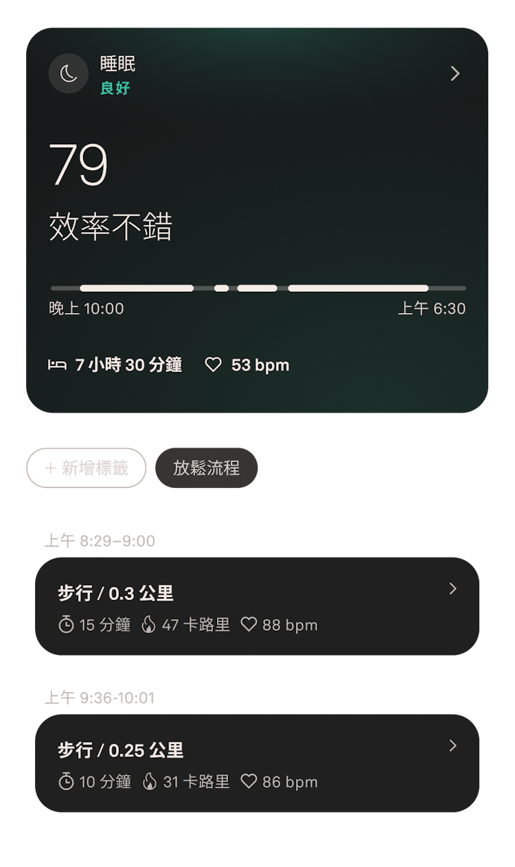 Oura Ring 應用程式中的 7 月睡眠資料畫面
