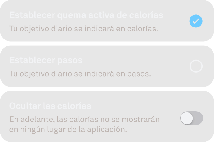 Vista personalizada del objetivo de actividad en la aplicación Oura