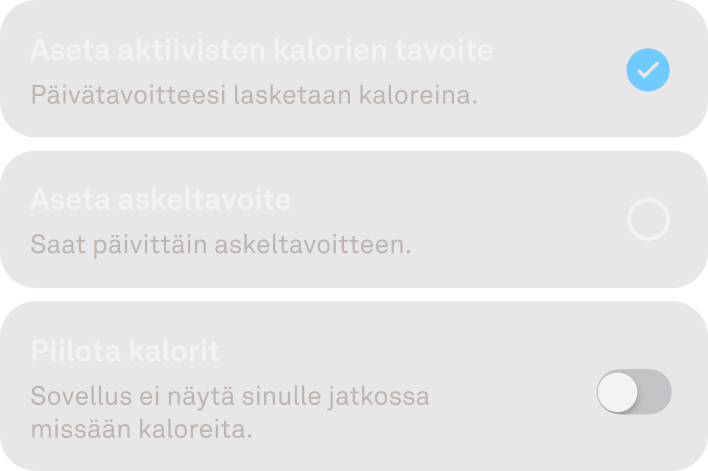 Oura-sovelluksen yksilöllinen Aktiivisuustavoite-näkymä