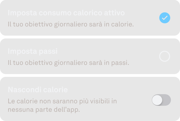 Vista personalizzata degli Obiettivi di attività in Oura App