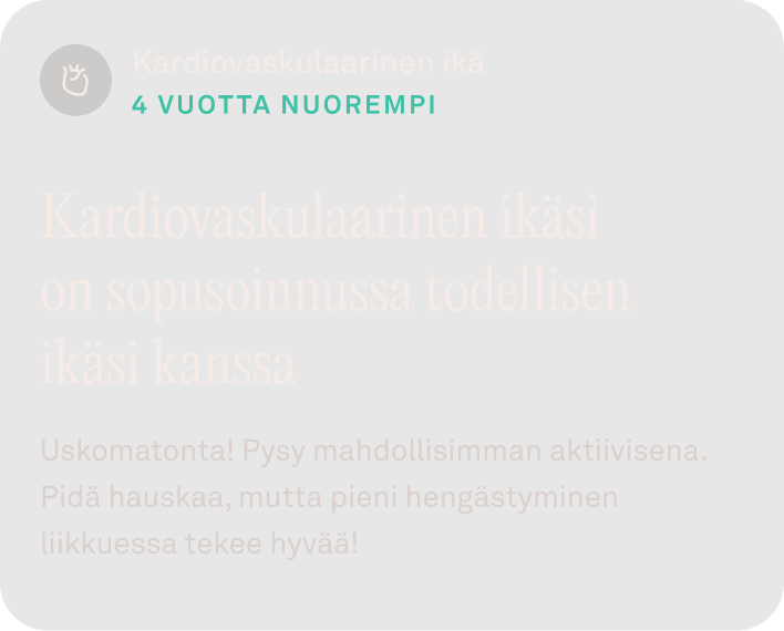 Oura-sovelluksen näkymä ympärivuorokautisen sykeseurannan tiedoista