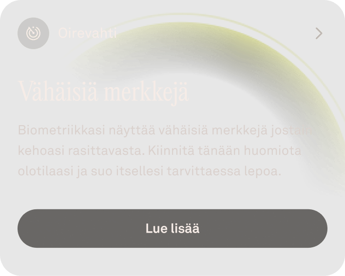 Oura-sovelluksen näkymä sairauden havaitsemistiedoista
