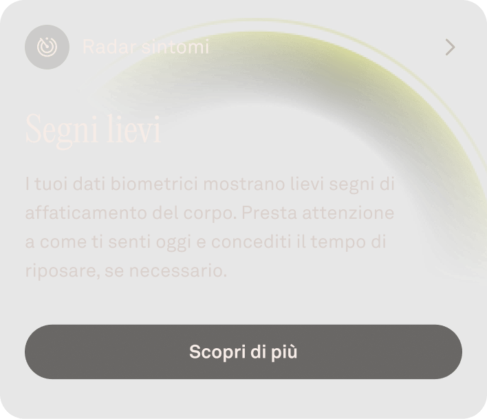 Visualizzazione dei dati relativi al rilevamento di sintomi in Oura App
