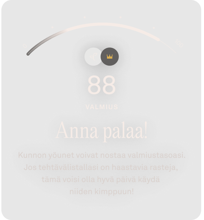 Oura-sovelluksen näkymä valmiustiedoista