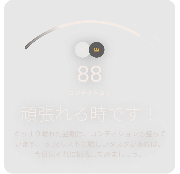 コンディションスコアのデータを表示するOura Ringのアプリ