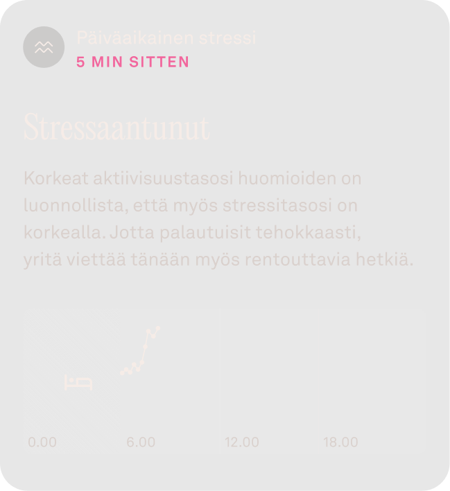 Oura-sovelluksen näkymä päiväaikaisen stressin tiedoista
