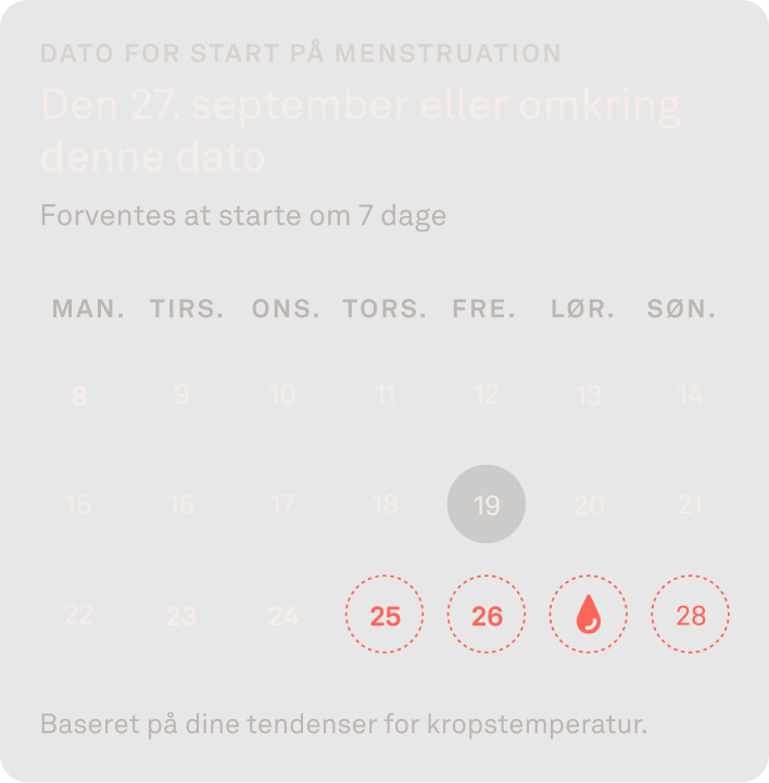 Visning af data for forventet menstruation i Oura Ring-appen