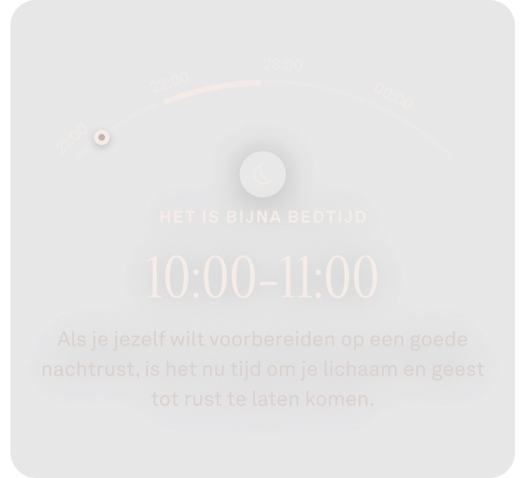 Weergave van de Oura Ring-app met gegevens over een naderende bedtijd
