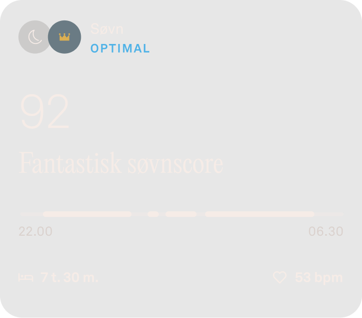 Visning af data for søvnscore i Oura Ring-appen