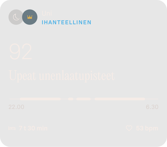 Oura-sovelluksen näkymä unenlaatutiedoista