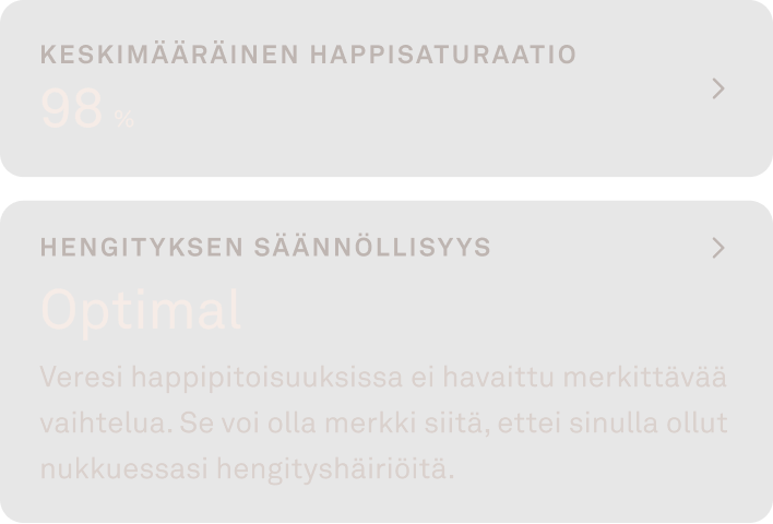 Oura-sovelluksen näkymä veren happisaturaatiotiedoista